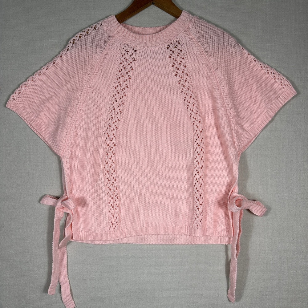 Unbranded Pointelle Knit Side Tie Sweater Womens Medium Pink Short Sleeve